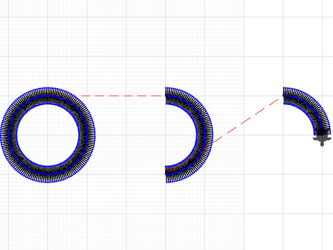 one full circle, one half circle, one quarter of a circle